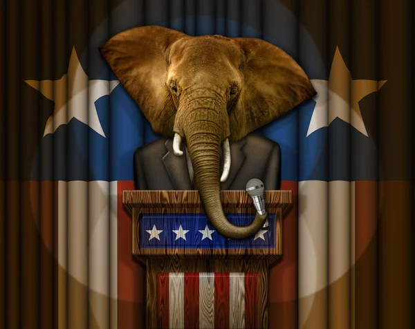 Elefante político de pé em um pódio — Fotografia de Stock