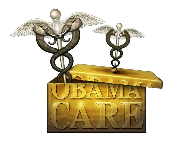 Obamacare Box s politickými Medical symboly - 3d ilustrace — Stock fotografie