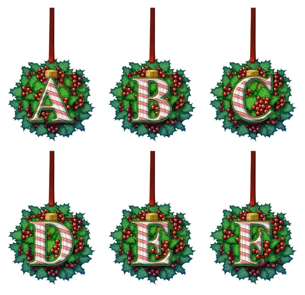 Candy Cane Holly Ornament Alphabet — Stock Photo, Image