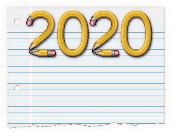 2020 Lavet af blyanter på Blank Notesbog Papir- 3D Illustration - Stock-foto