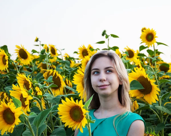 Girl on the field of sunflowers — Stock Photo, Image