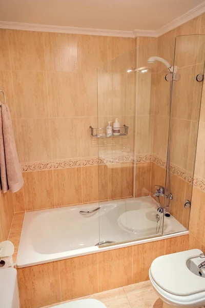 Badeværelse med badekar og brusebad skærm - Stock-foto