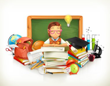 Okula dönelim. Eğitim. 3d vektör illüstrasyonu