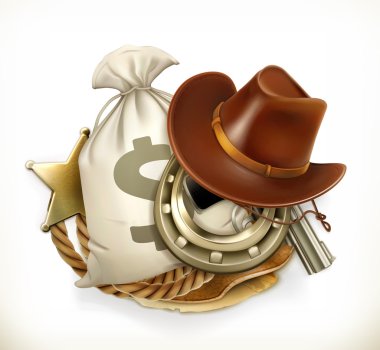 Cowboy Adventure. Game logo. 3d vector emblem clipart