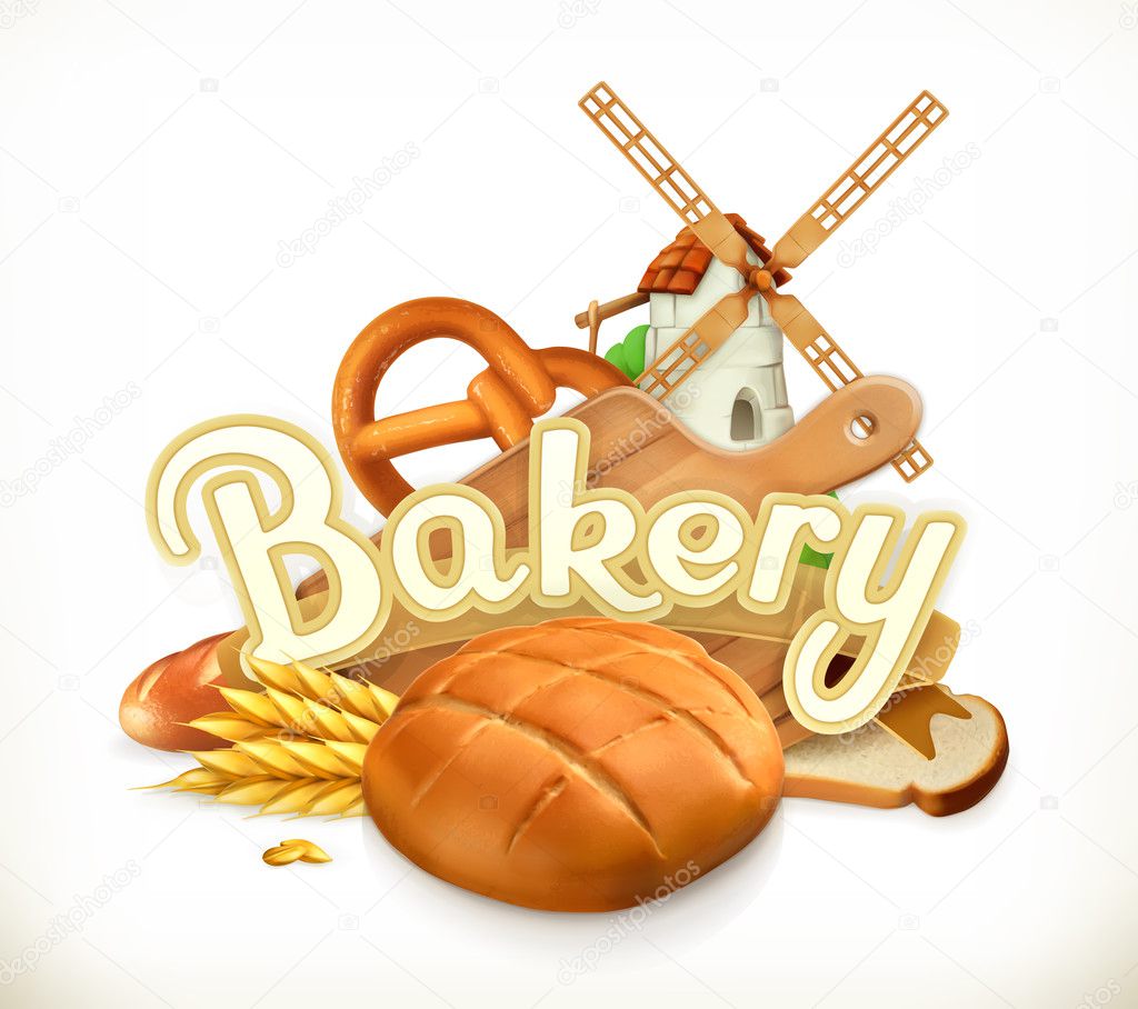 Bakery, Bread. 3d vector label