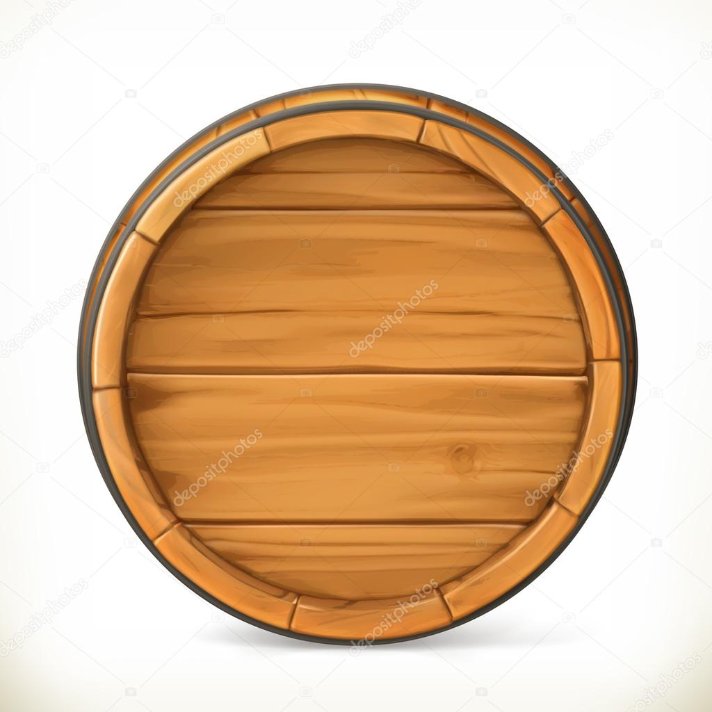 Barrel. Wooden sign. Vector 3d icon