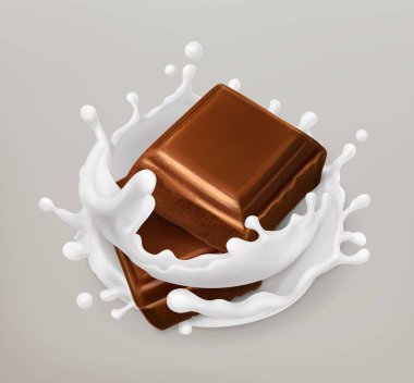 Chocolate and milk splash. Chocolate and yogurt. Realistic illustration. 3d vector icon