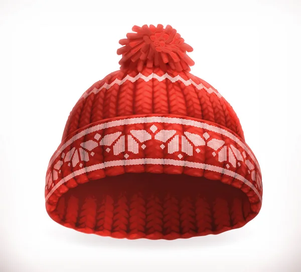 Rote Winter-Strickmütze. 3D-Vektorsymbol — Stockvektor