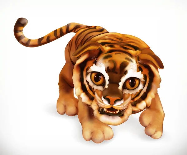 虎崽子有趣的动物。3D矢量图标 — 图库矢量图片