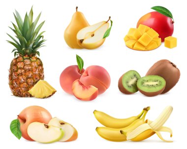 Tatlı meyve. Muz, ananas, elma, mango, kivi, şeftali, armut