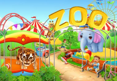 Zoo. Kids playground. Amusement park clipart