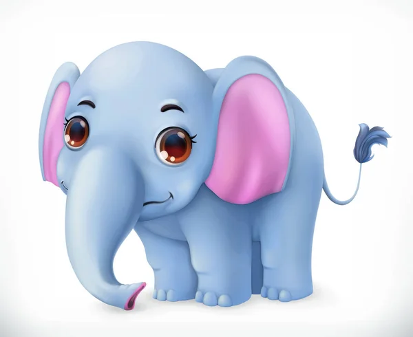Γλυκό μωρό ελέφαντα χαρακτήρα κινουμένων σχεδίων. Αστεία ζώα 3d διάνυσμα εικονίδιο — Διανυσματικό Αρχείο