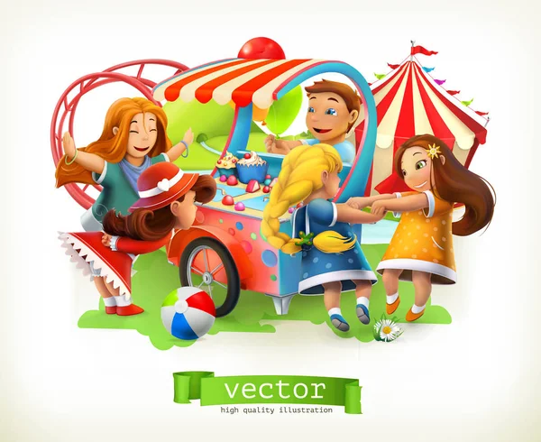 Zona de juegos para niños. Parque de atracciones. 3d vector ilustración — Vector de stock