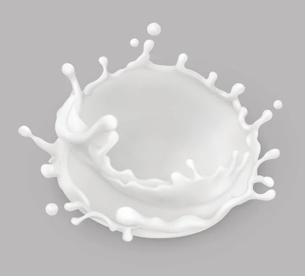 Salpicadura de leche. Productos lácteos naturales. 3d vector objeto — Archivo Imágenes Vectoriales