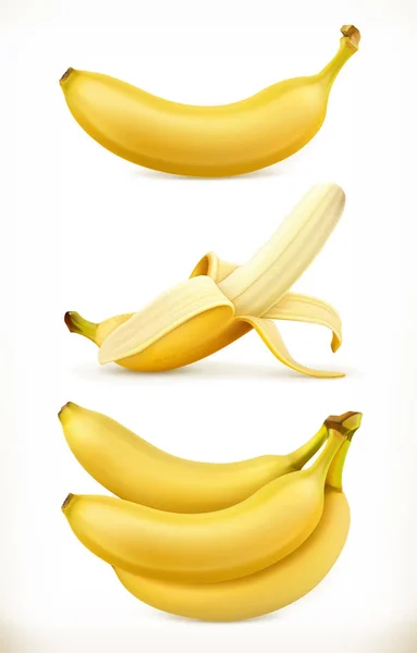 香蕉。甜水果。3D矢量图标设置。现实的例证 — 图库矢量图片