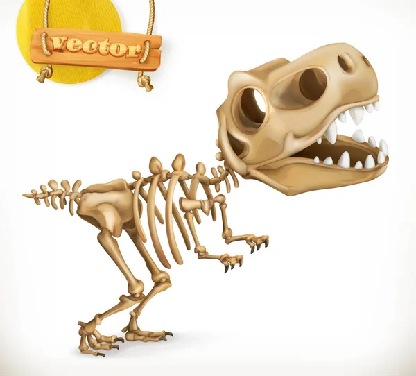 Zeichentrickfigur mit Dinosaurierskelett. Lustige Tiere 3D-Vektor-Symbol — Stockvektor