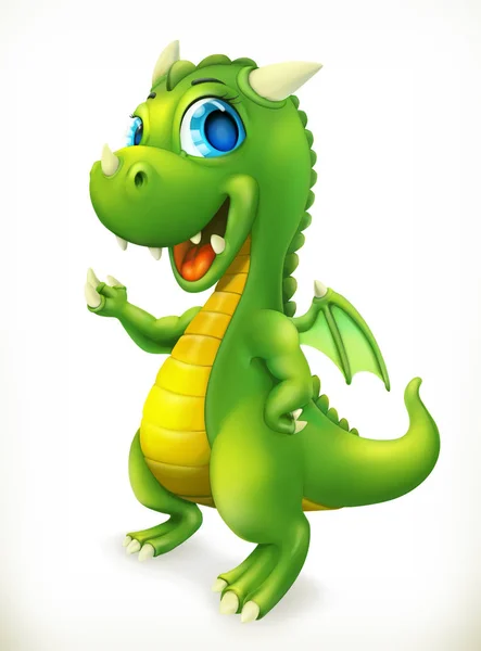 Little Dragon cartoon character. Funny animals 3d vector icon — Stock Vector