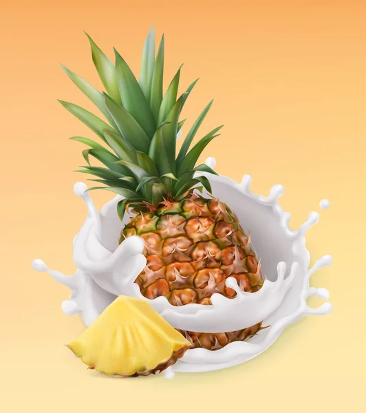 Ananas ve süt sıçrama — Stok Vektör