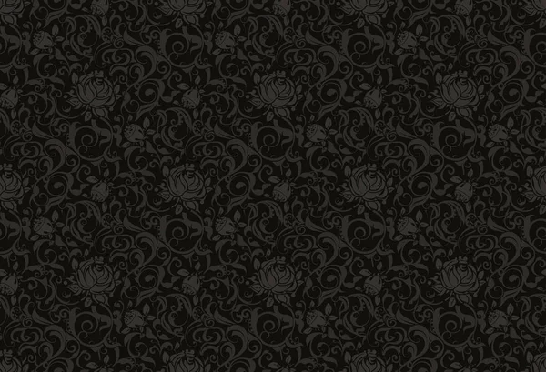 Negro floral sin costura — Archivo Imágenes Vectoriales