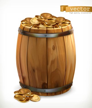 Wooden barrel with coins vector