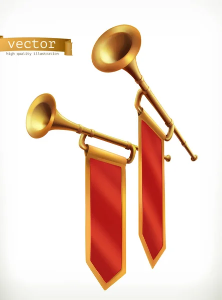 Fanfar. Guld trumpeter — Stock vektor