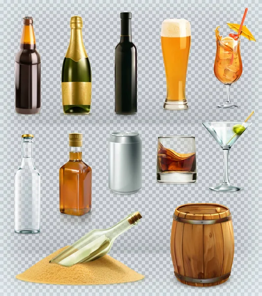 Garrafas e copos, bebida alcoólica — Vetor de Stock