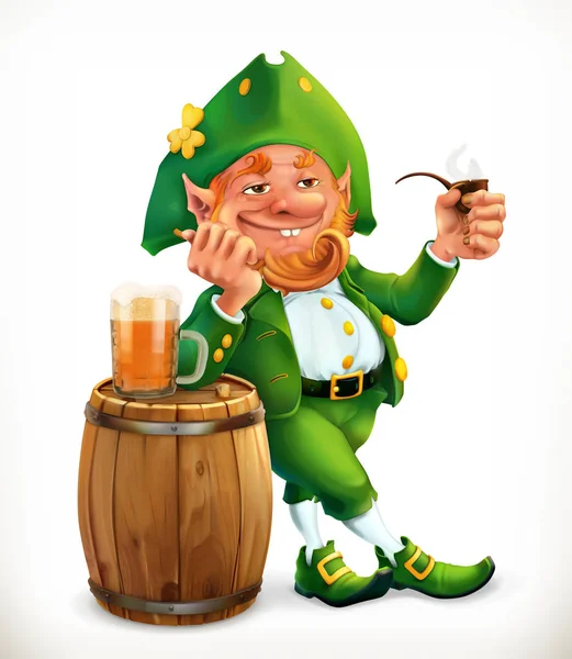 Leprecauno e bicchiere di birra — Vettoriale Stock