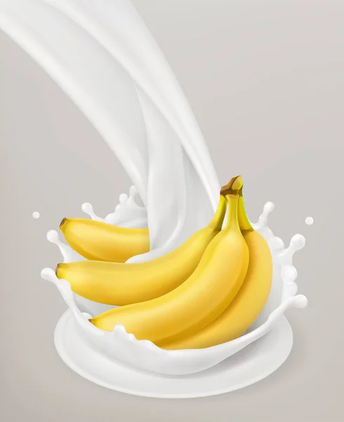 Milk splash and bananas — Stock Vector