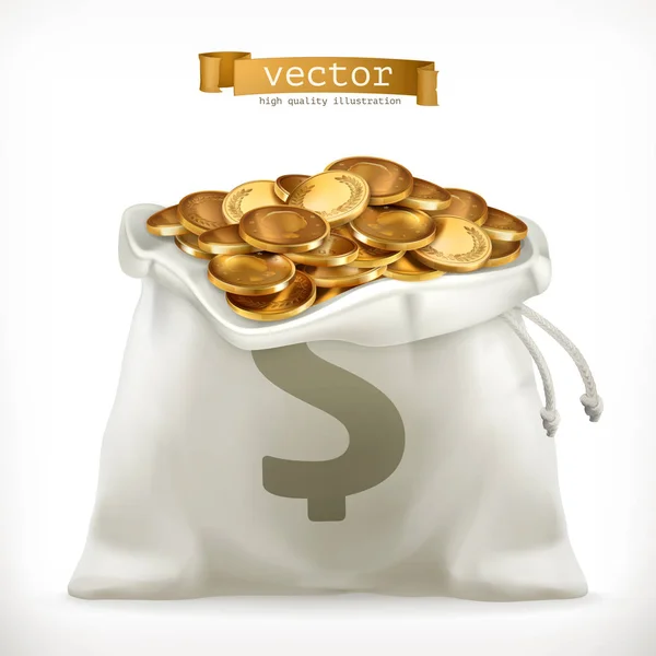 Moneybag en gouden munten — Stockvector