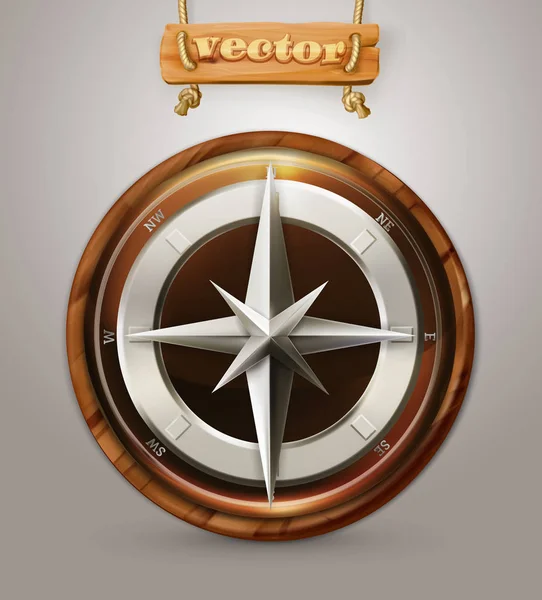 Staré dřevěné kompas — Stockový vektor