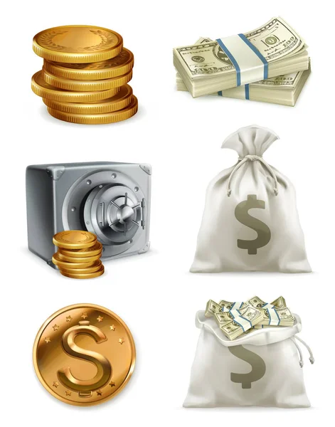Banknoty i monety złote — Wektor stockowy