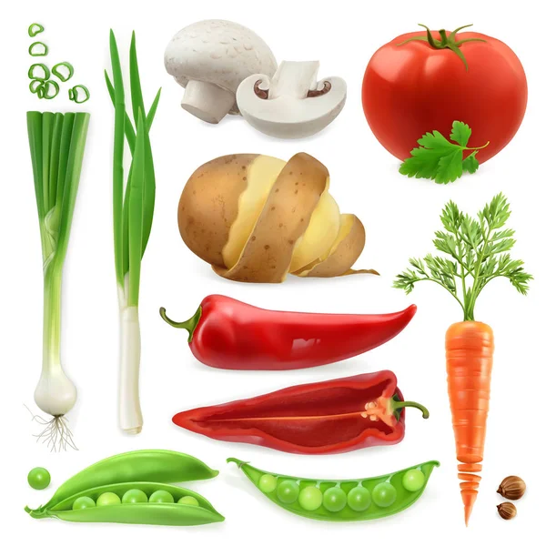 Conjunto de iconos de verduras realistas — Vector de stock