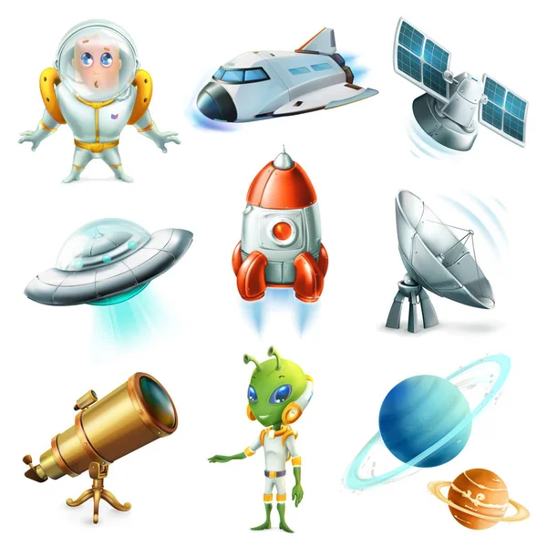 Space, spaceship, planet — Stock Vector