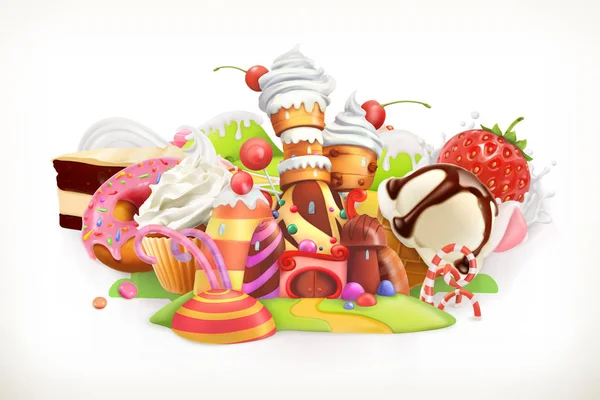 Γλυκό κατάστημα. Είδη ζαχαροπλαστικής και γλυκίσματα — Διανυσματικό Αρχείο