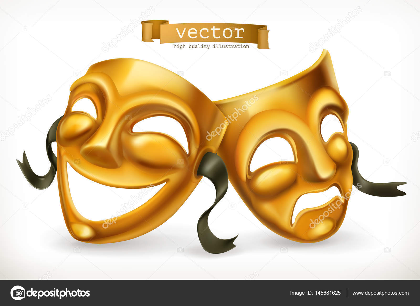 Download Gold theatrical masks. Comedy and tragedy, 3d vector icon — Stock Vector © natis76 #145681625