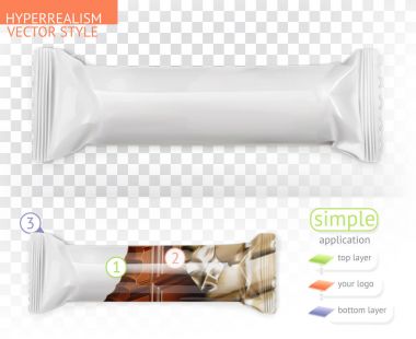 Chocolate bar, white polyethylene packaging. Hyperrealism vector style simple application clipart