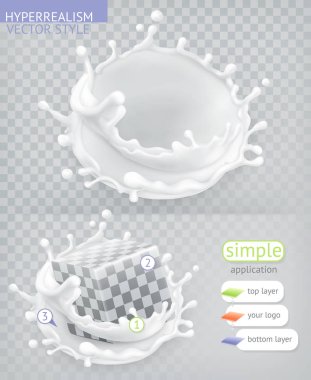 Süt sıçrama. Hyperrealism vektör stil basit uygulama