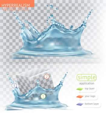 Şeffaflık ile su sıçrama. Hyperrealism vektör stil basit uygulama