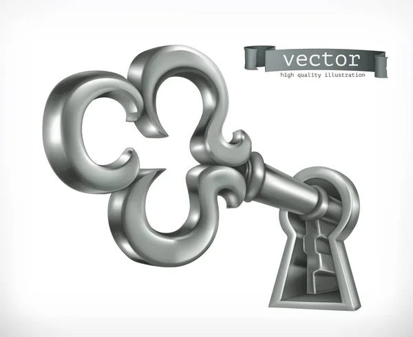Sleutel in het sleutelgat, 3D-vector pictogram — Stockvector