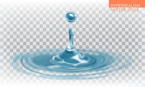 Gota de agua con transparencia, estilo vector hiperrealismo — Vector de stock