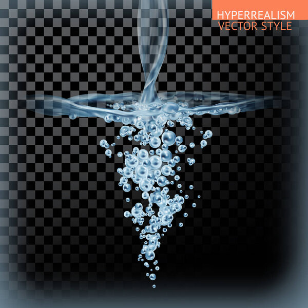 Water splash with transparency, hyperrealism vector style