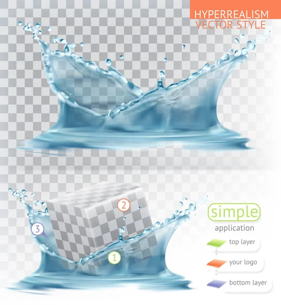 Salpicadura de agua con transparencia. Hiperrealismo vector estilo aplicación simple — Vector de stock