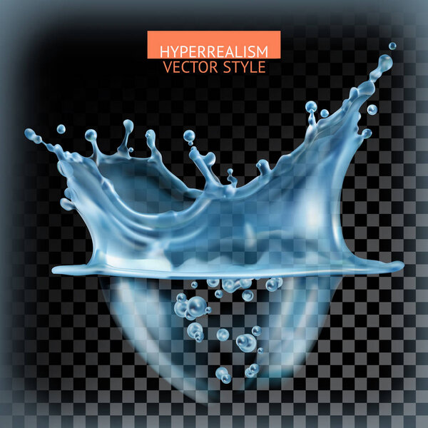 Water splash with transparency, hyperrealism vector style