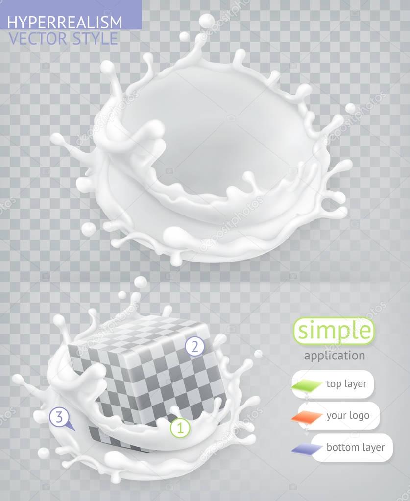 Milk splash. Hyperrealism vector style simple application