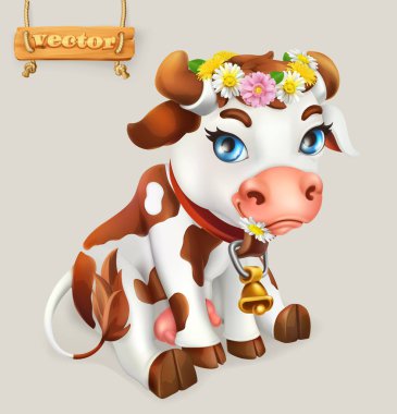 Küçük İnek. Komik bir tip. 3d vektör simgesi