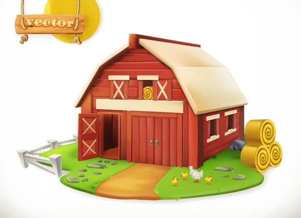 Ferme. Abri de jardin rouge, icône vectorielle 3d — Image vectorielle