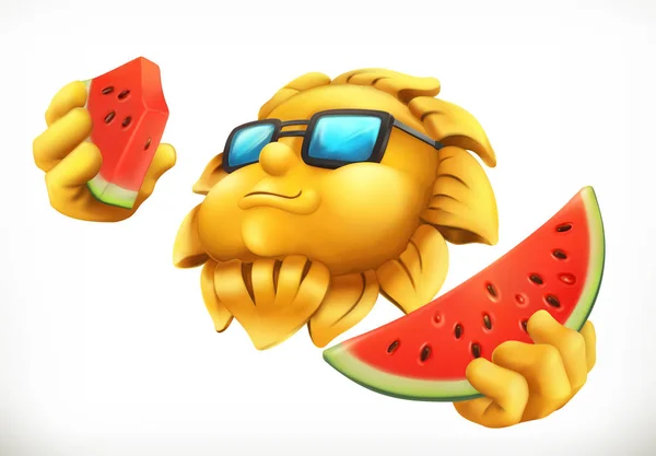 Spaß Sommersonne mit Wassermelone. 3D-Vektorsymbol — Stockvektor