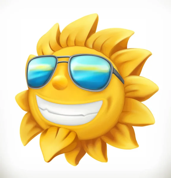 Divertido sol de verano. icono de vector 3d — Vector de stock