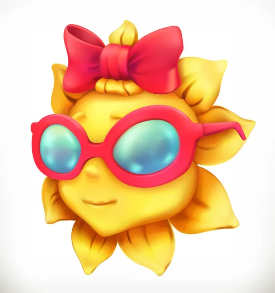 Divertido sol de verano. Niña, icono de vector 3d — Vector de stock