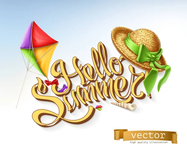 Hello summer lettering, vector illustration — Stock Vector